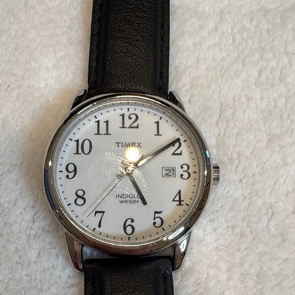 Men’s Timex Silver Case Black Strap Watch